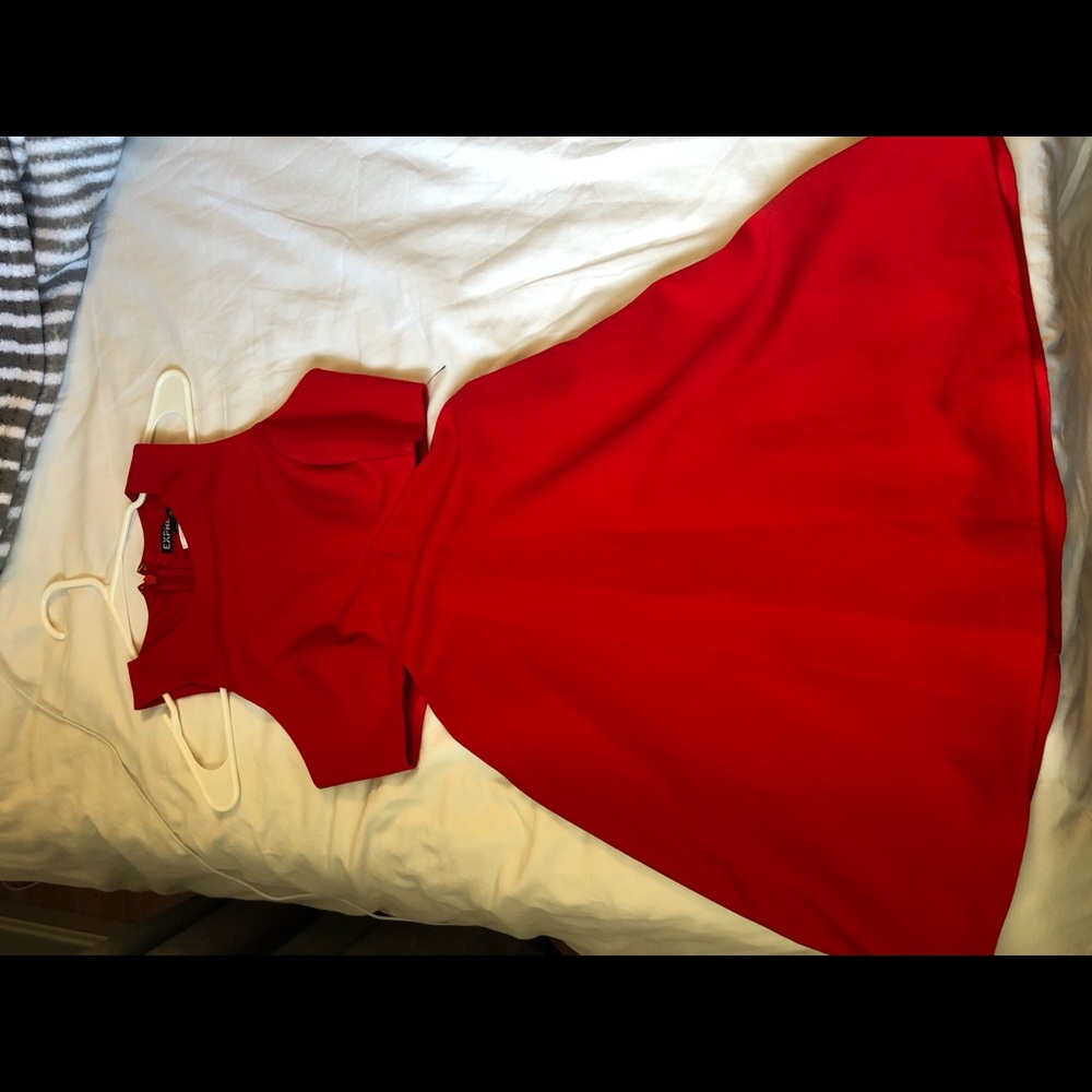 Red skater dress with side slit